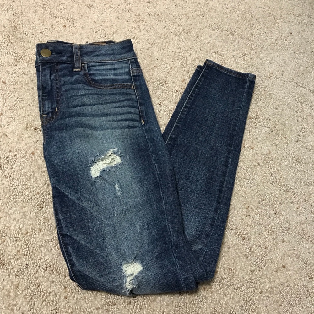 AEO High Waisted Ripped Dark Wash Jeans